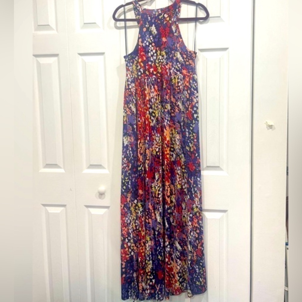 Elle colorful empire waist crochet neck support in maxi dress size M - Picture 4 of 10